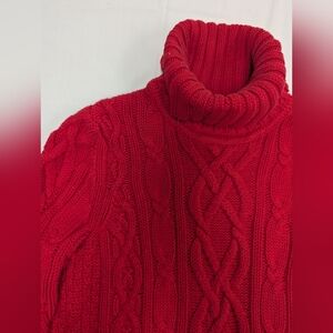 Lands' End Drifter Cable Knit Turtleneck Sweater In Red